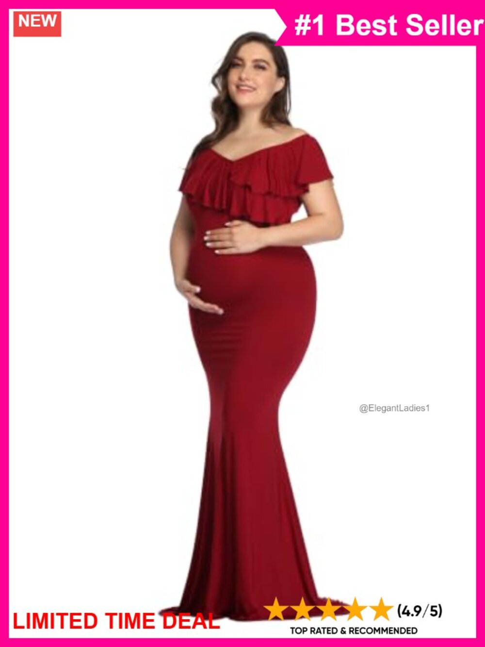 Maternity Maxi Dress Photoshoot Baby Shower V-Neck Off Shoulder